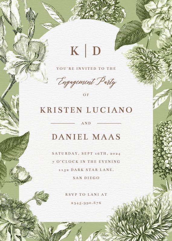 Timeless floral elegance - engagement party invitation